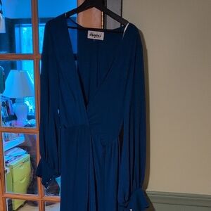 Meghan Los Angeles Long Sleeve Blue Wrap Dress